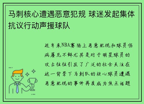 马刺核心遭遇恶意犯规 球迷发起集体抗议行动声援球队
